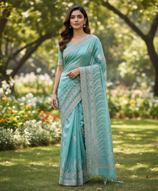 Designer georgette tissue Crushed Saree with all over Scallop Border - BBS111A