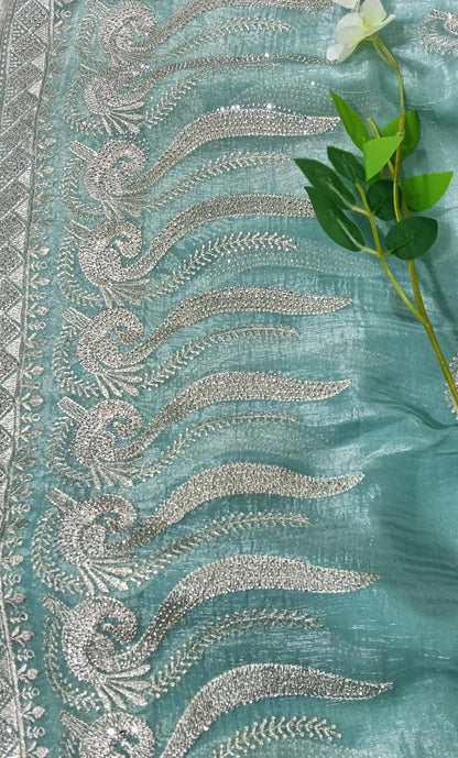 Designer georgette tissue Crushed Saree with all over Scallop Border - BBS111A