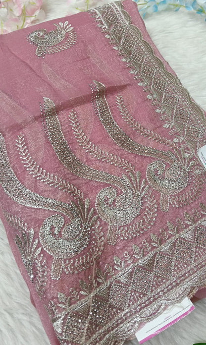 Designer georgette tissue Crushed Saree with all over Scallop Border - BBS111C