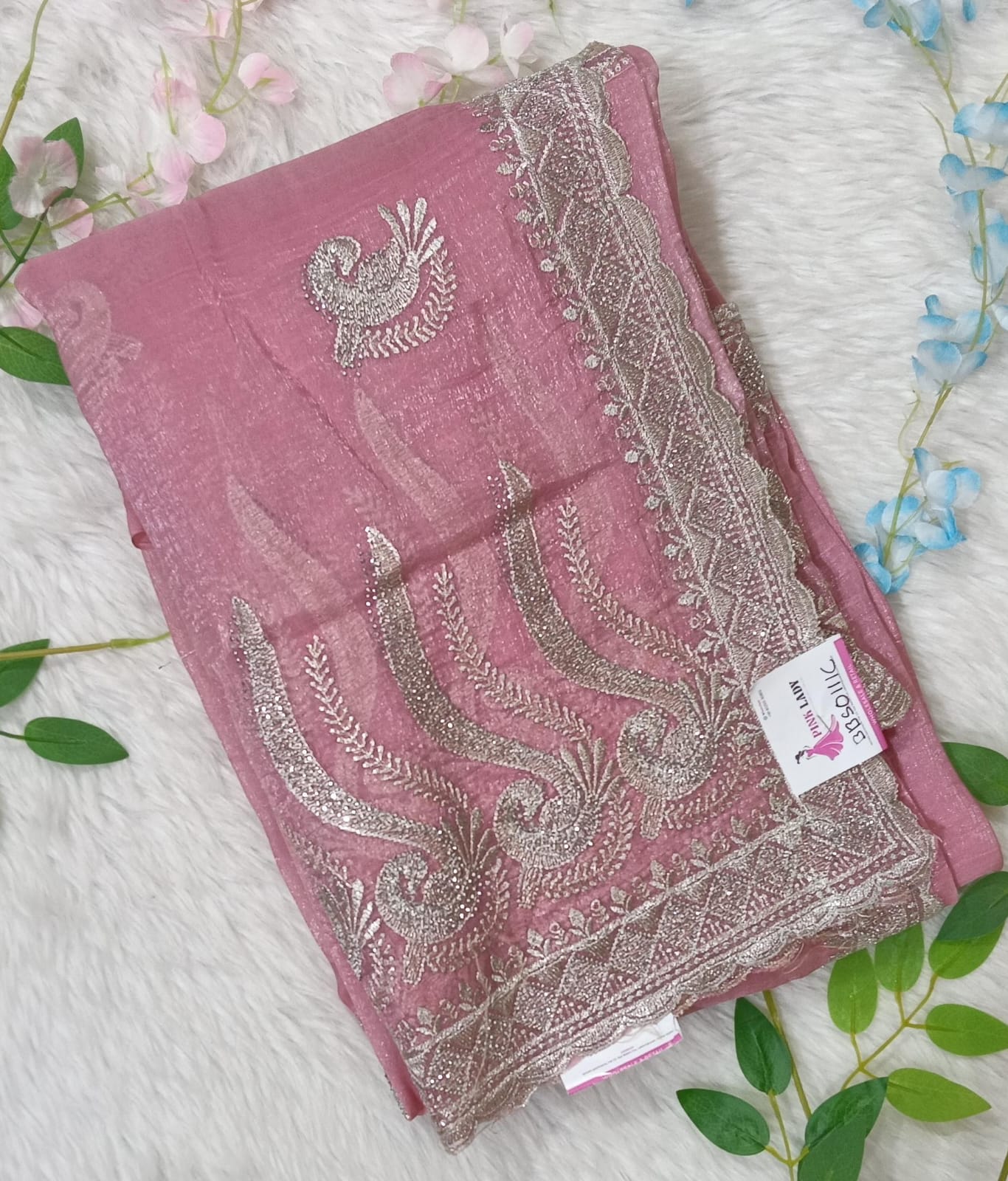 Designer georgette tissue Crushed Saree with all over Scallop Border - BBS111C