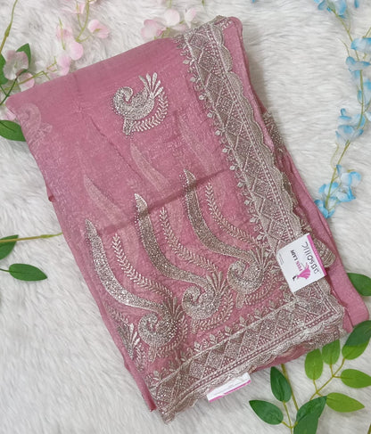 Designer georgette tissue Crushed Saree with all over Scallop Border - BBS111C