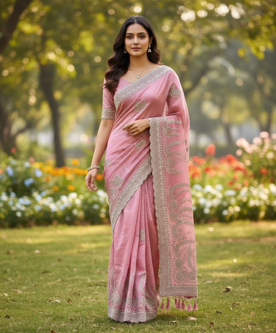 Designer georgette tissue Crushed Saree with all over Scallop Border - BBS111C