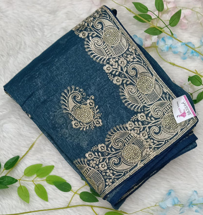 Crushed Georgette tissue Saree with Design Border - BBS112A