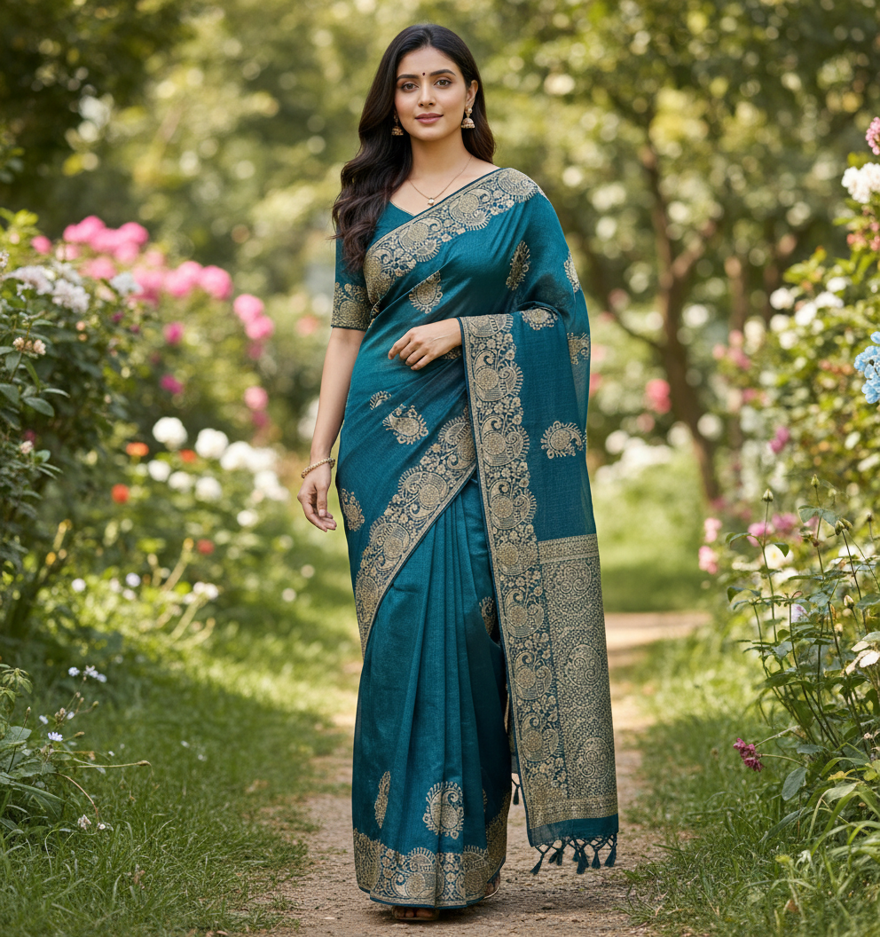 Crushed Georgette tissue Saree with Design Border - BBS112A