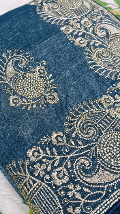 Crushed Georgette tissue Saree with Design Border - BBS112A