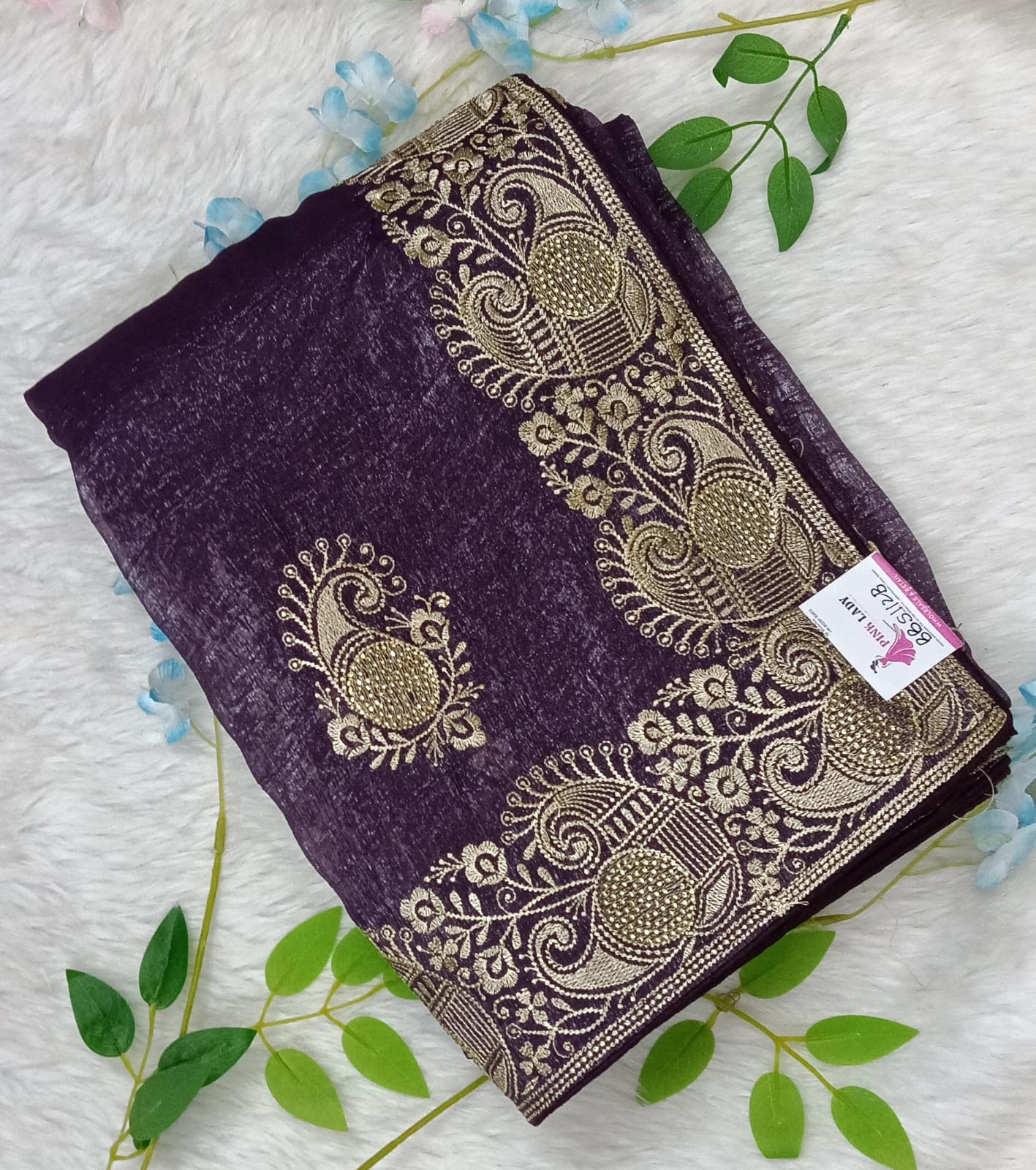 Crushed Georgette tissue Saree with Design Border - BBS112B