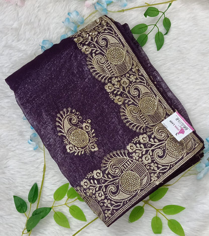 Crushed Georgette tissue Saree with Design Border - BBS112B