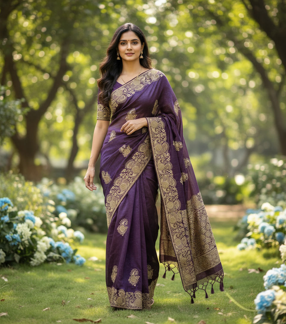 Crushed Georgette tissue Saree with Design Border - BBS112B
