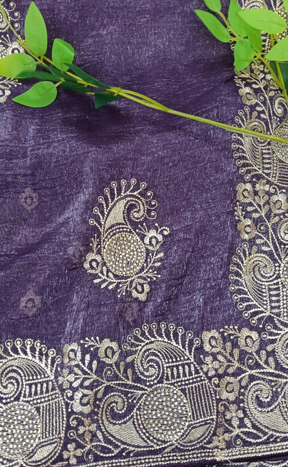 Crushed Georgette tissue Saree with Design Border - BBS112B