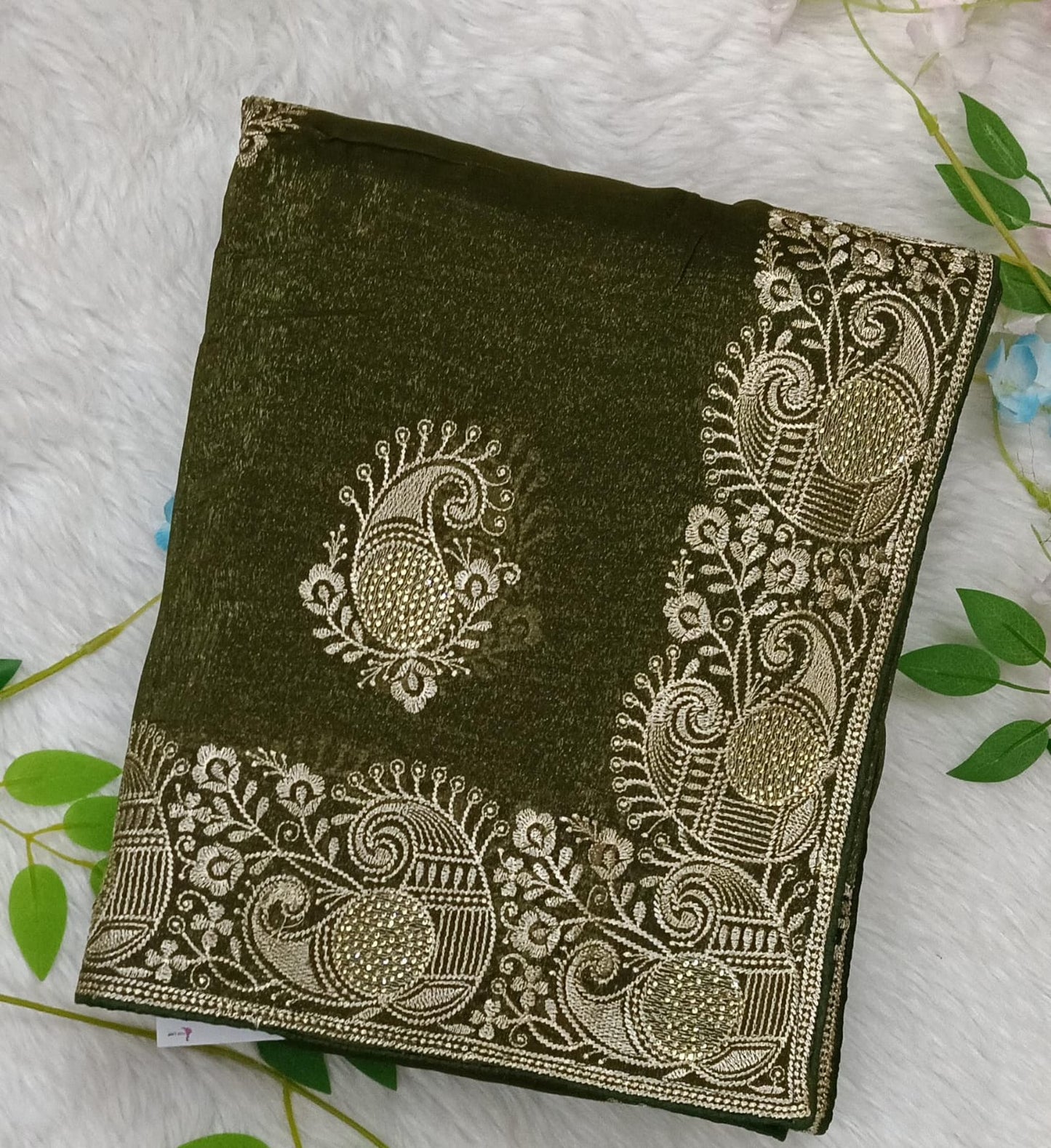 Crushed Georgette tissue Saree with Design Border - BBS112C