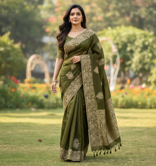Crushed Georgette tissue Saree with Design Border - BBS112C