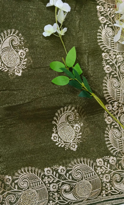 Crushed Georgette tissue Saree with Design Border - BBS112C