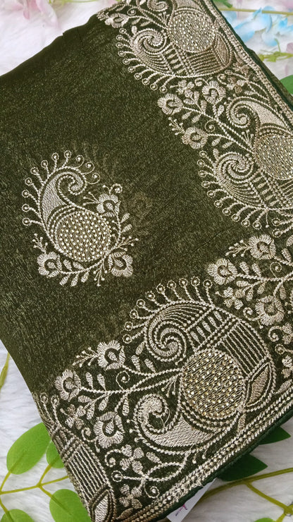 Crushed Georgette tissue Saree with Design Border - BBS112C