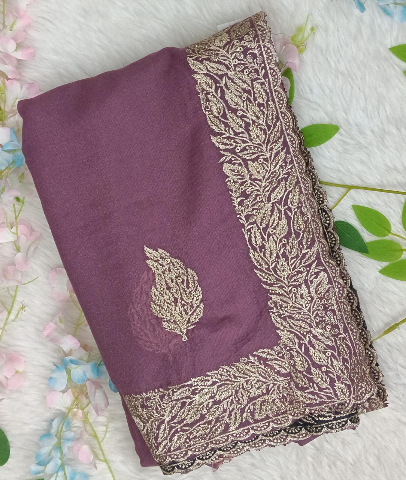 Designer georgette tissue Crushed Saree with all over Scallop Border - BBS113A