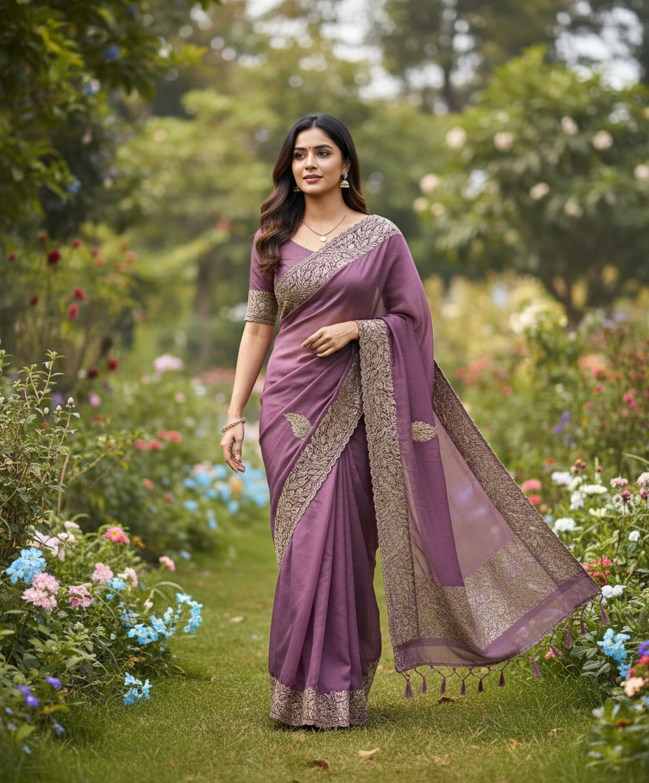 Designer georgette tissue Crushed Saree with all over Scallop Border - BBS113A