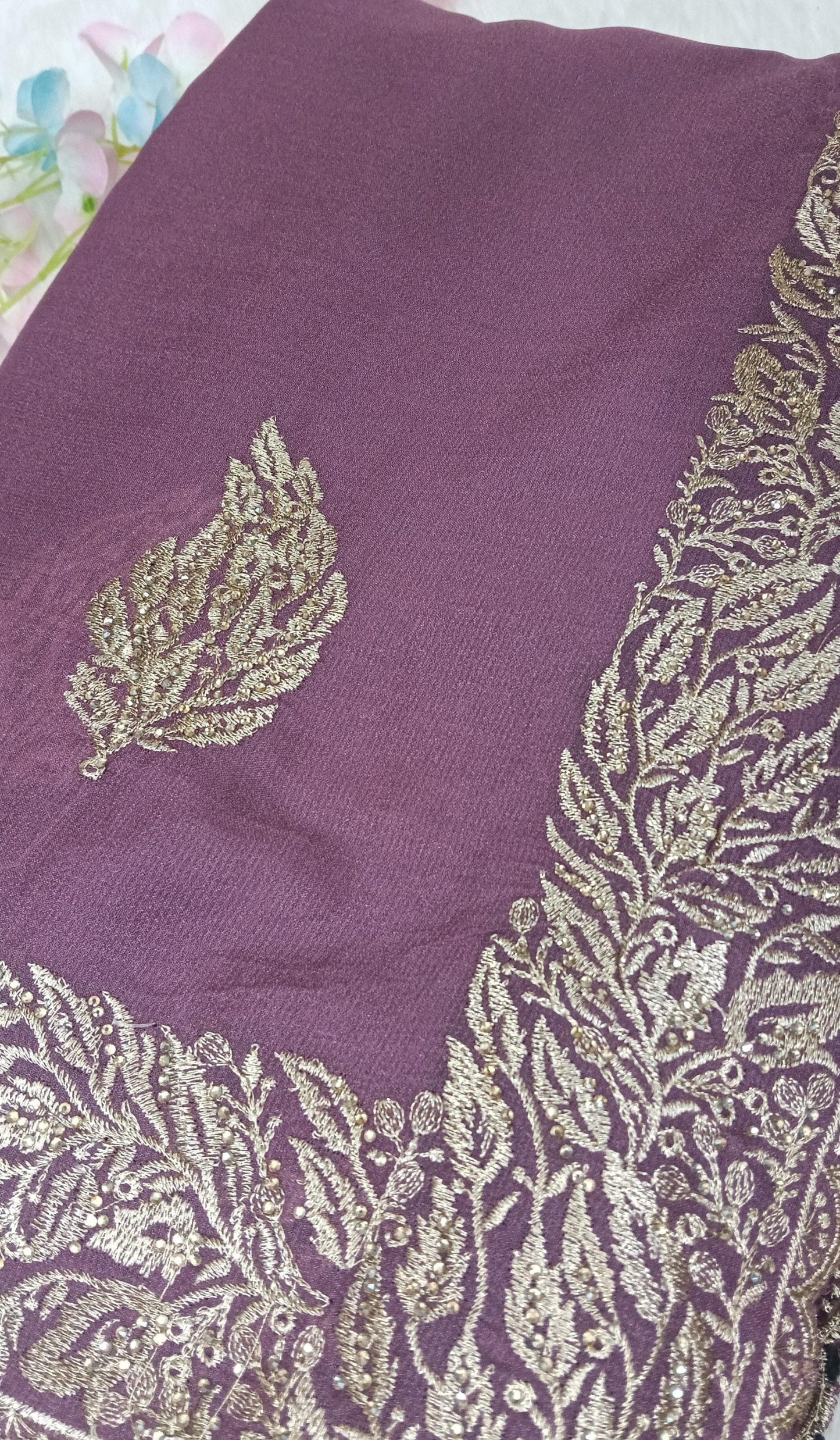 Designer georgette tissue Crushed Saree with all over Scallop Border - BBS113A