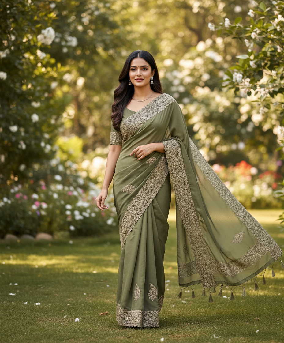 Designer georgette tissue Crushed Saree with all over Scallop Border - BBS113B