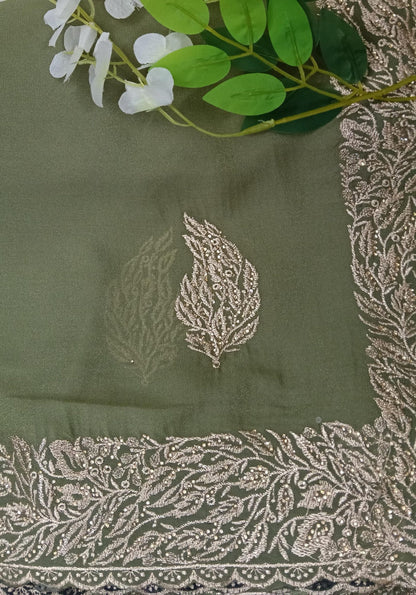 Designer georgette tissue Crushed Saree with all over Scallop Border - BBS113B