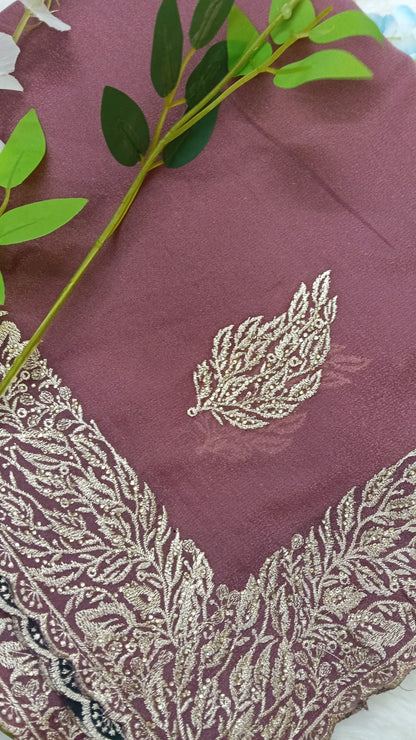Designer georgette tissue Crushed Saree with all over Scallop Border - BBS113C