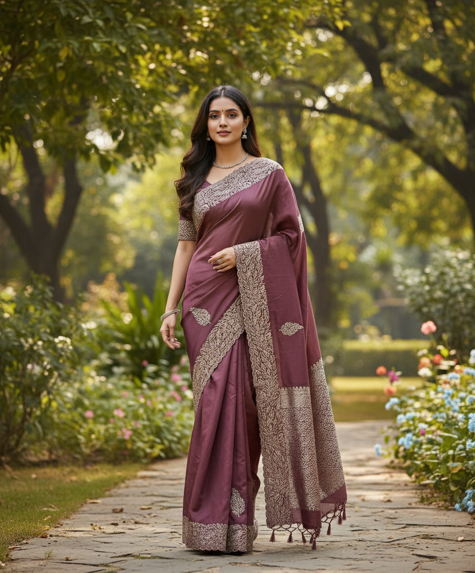 Designer georgette tissue Crushed Saree with all over Scallop Border - BBS113C