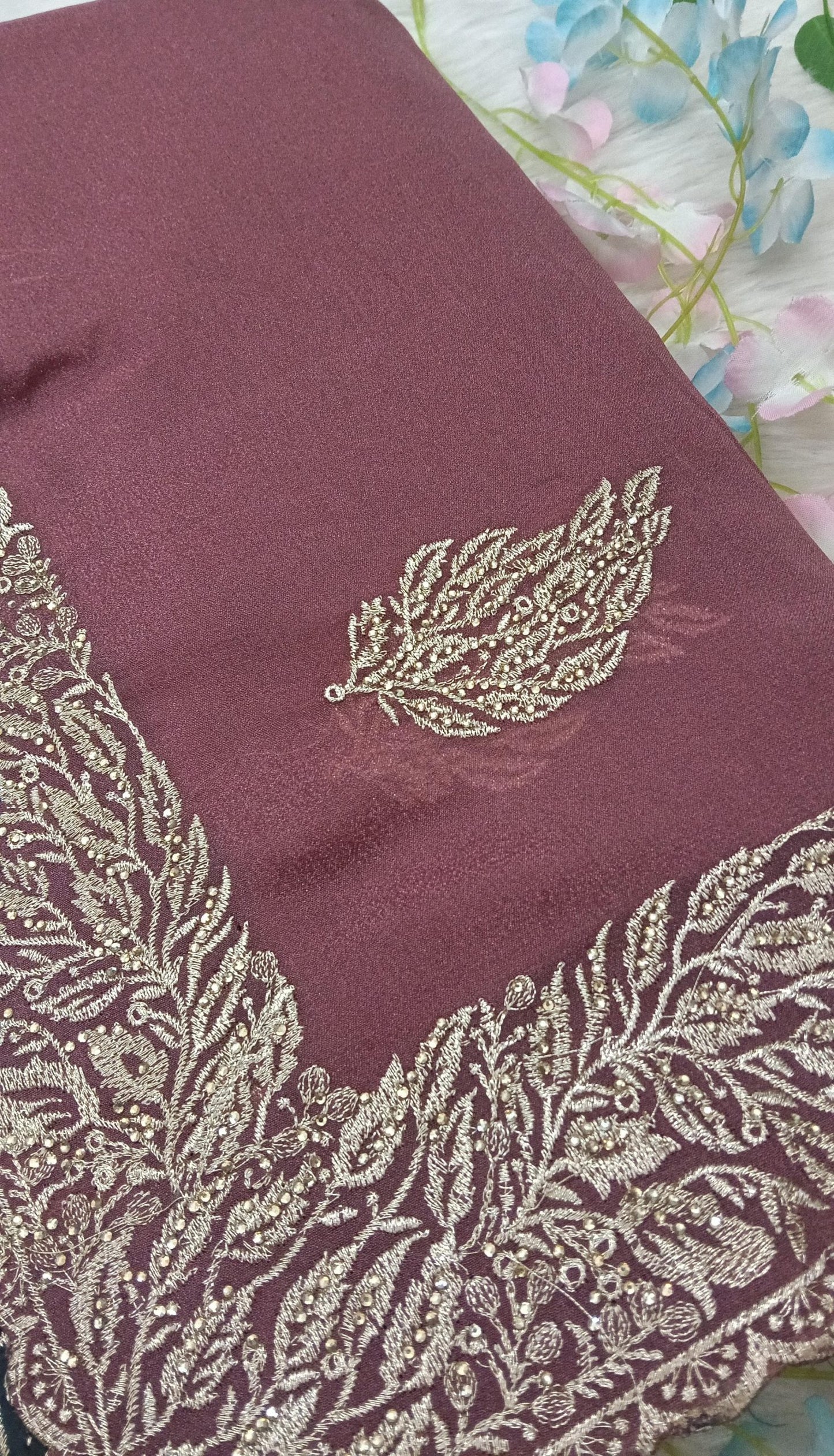 Designer georgette tissue Crushed Saree with all over Scallop Border - BBS113C