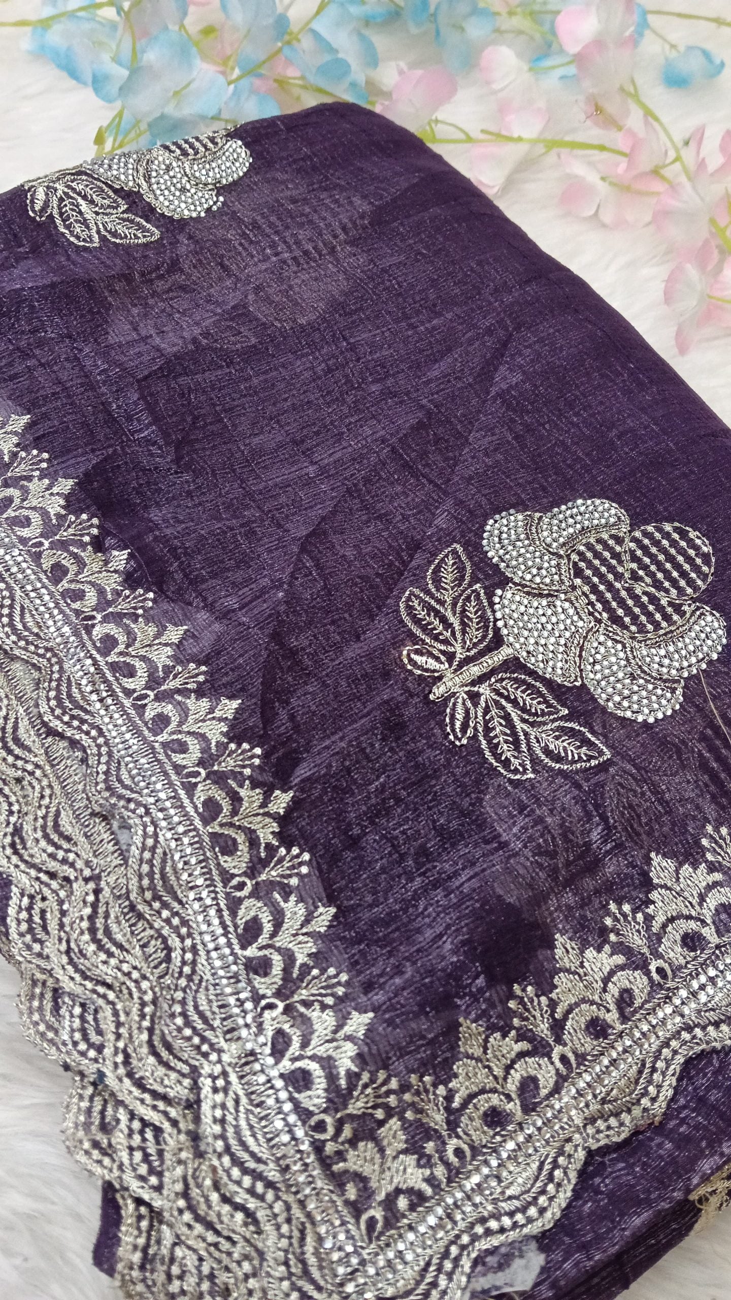 Designer georgette tissue Crushed Saree with all over Scallop Border - BBS114C