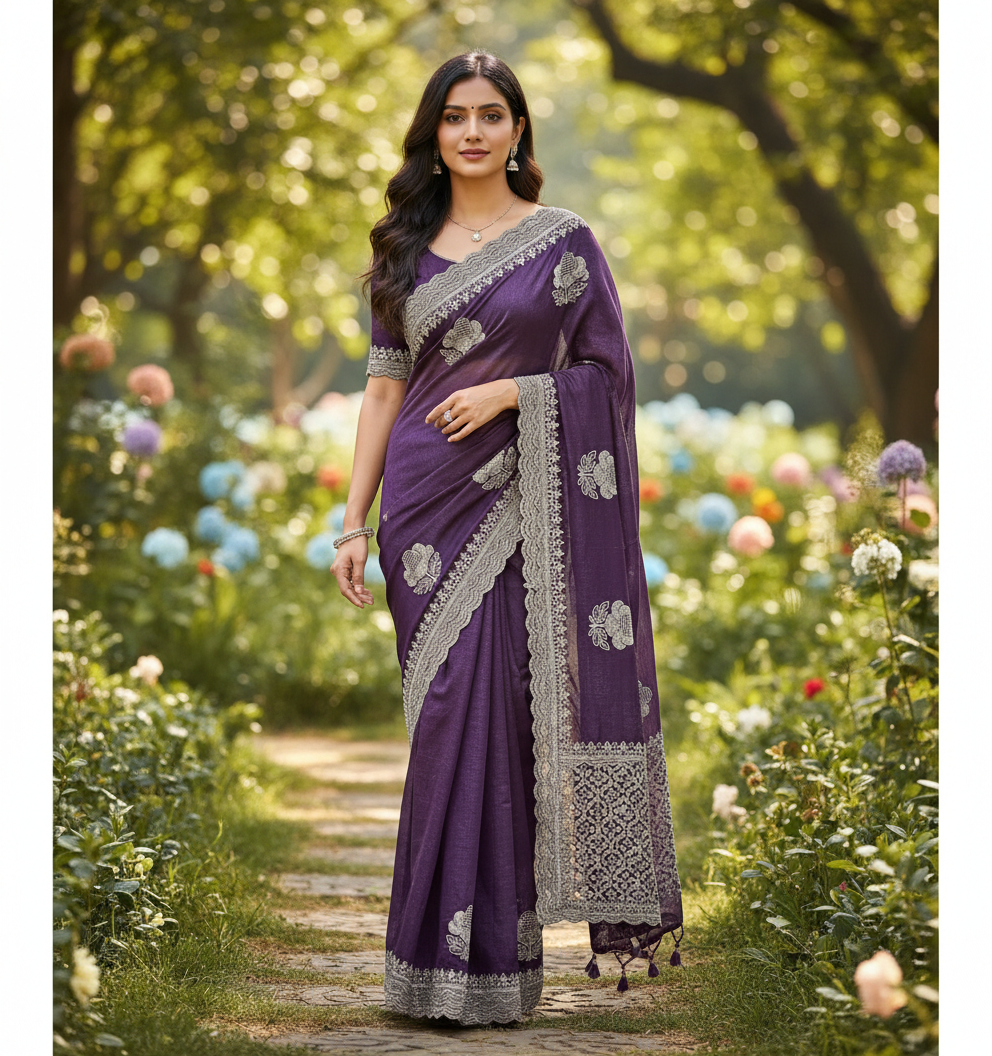 Designer georgette tissue Crushed Saree with all over Scallop Border - BBS114C