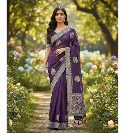 Designer georgette tissue Crushed Saree with all over Scallop Border - BBS114C