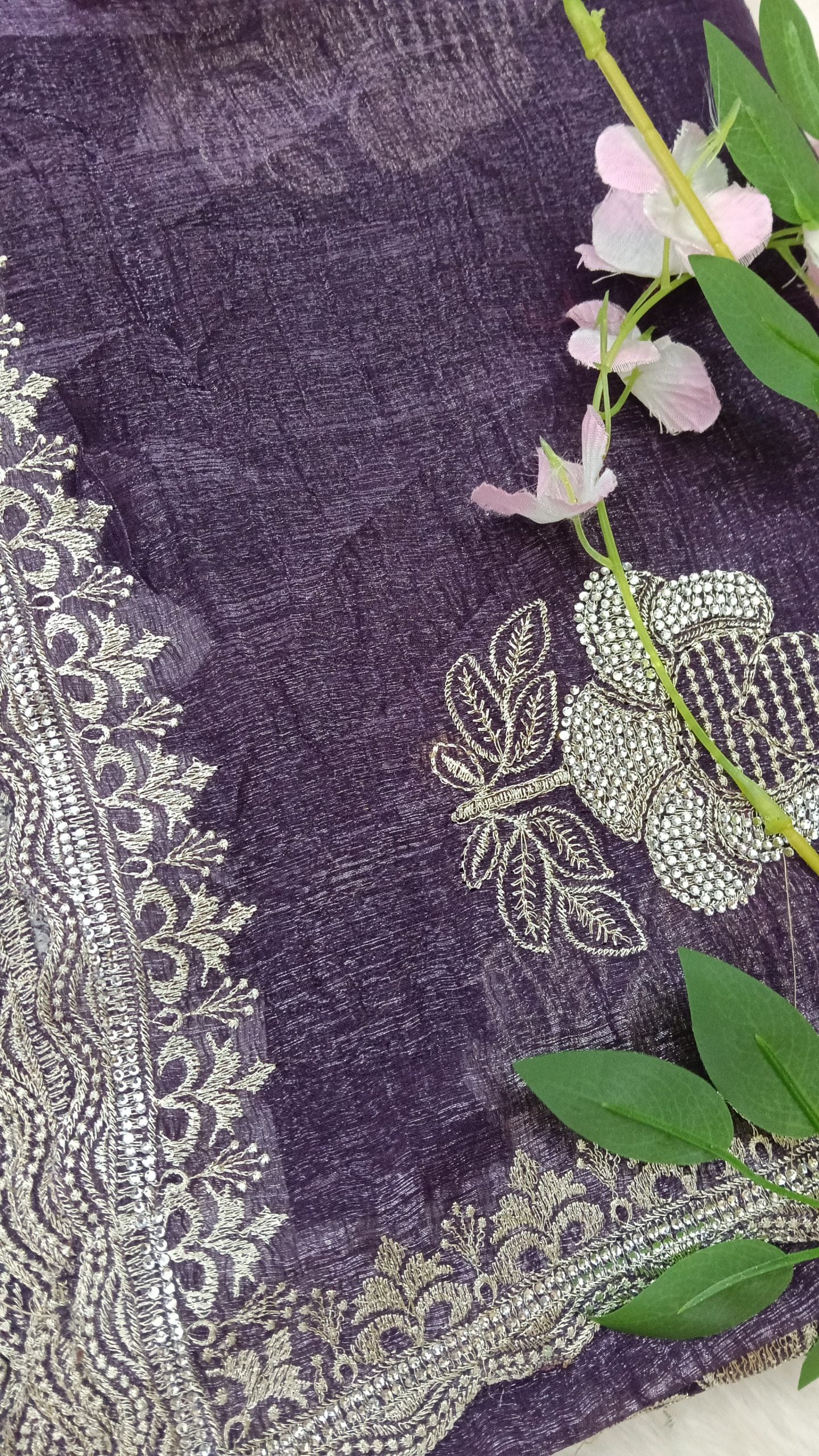 Designer georgette tissue Crushed Saree with all over Scallop Border - BBS114C