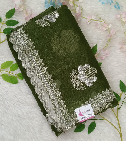 Designer georgette tissue Crushed Saree with all over Scallop Border - BBS114A