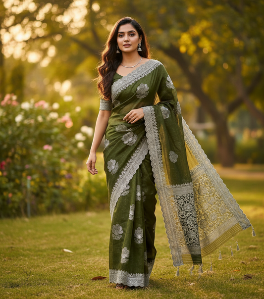 Designer georgette tissue Crushed Saree with all over Scallop Border - BBS114A