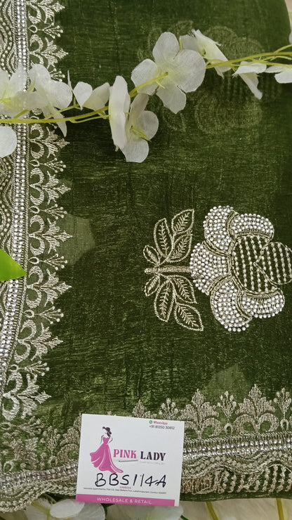 Designer georgette tissue Crushed Saree with all over Scallop Border - BBS114A