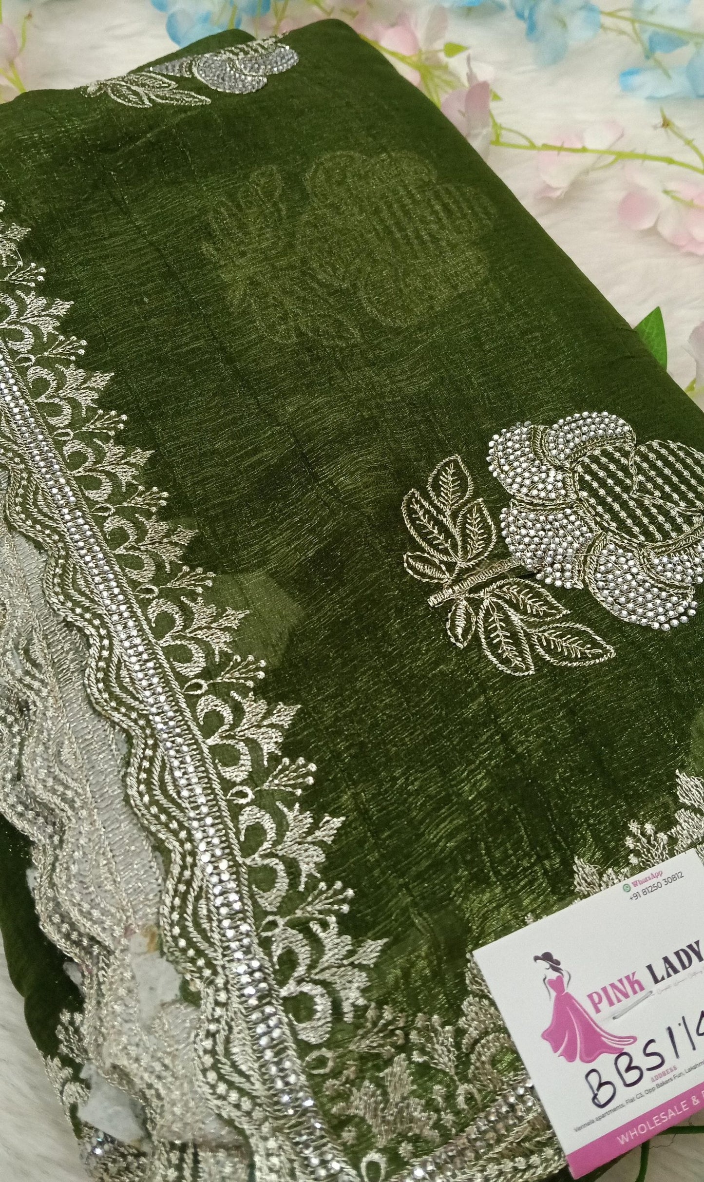 Designer georgette tissue Crushed Saree with all over Scallop Border - BBS114A