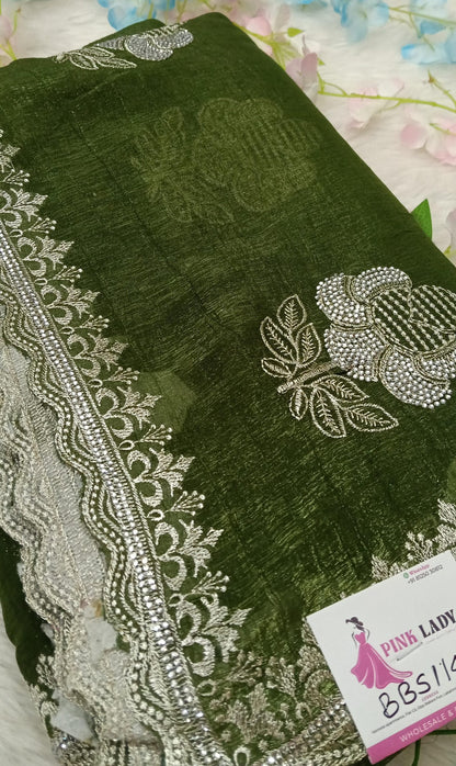 Designer georgette tissue Crushed Saree with all over Scallop Border - BBS114A