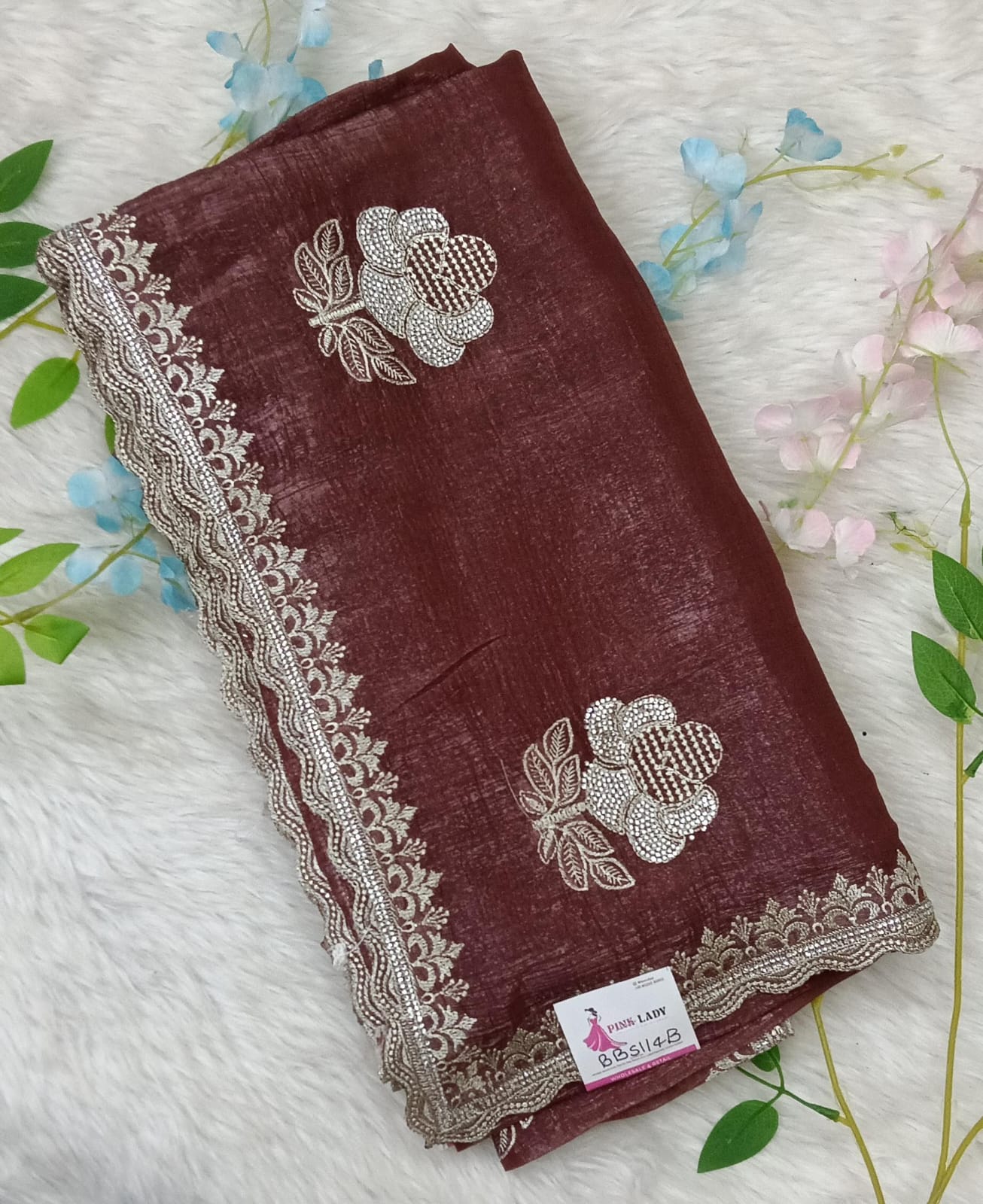 Designer georgette tissue Crushed Saree with all over Scallop Border - BBS114B
