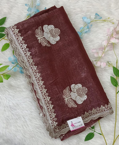 Designer georgette tissue Crushed Saree with all over Scallop Border - BBS114B