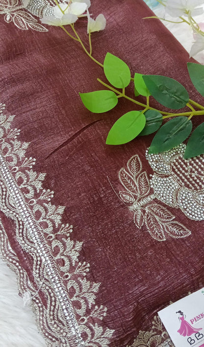 Designer georgette tissue Crushed Saree with all over Scallop Border - BBS114B