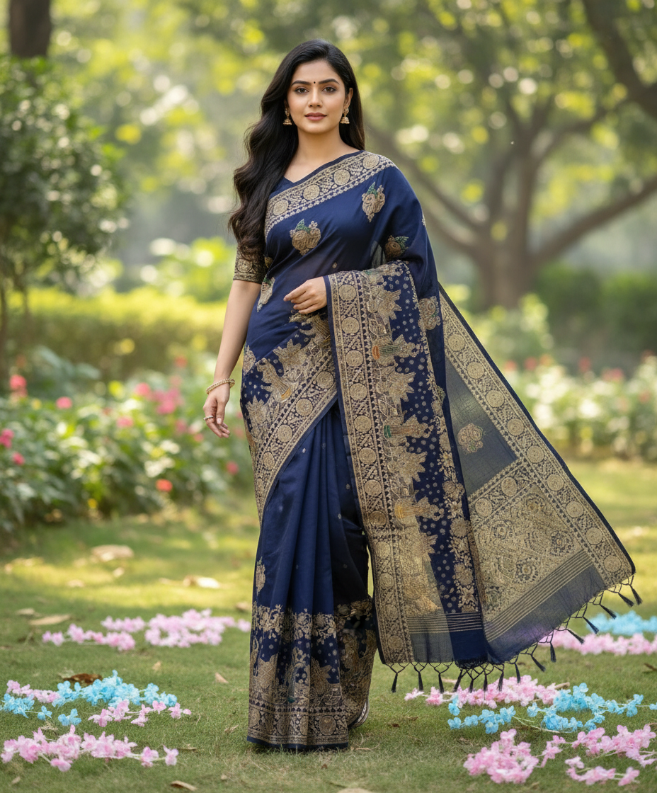 Banarasi Pure Khadi Georgette Saree with marriage theme - BBS116B