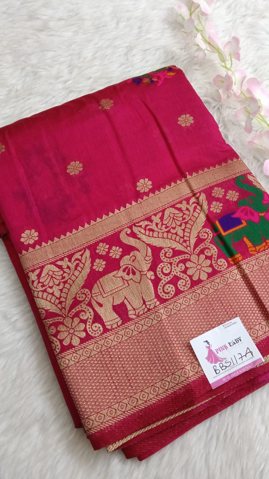 Banarasi Dola silk saree with Double Border - BBS117A