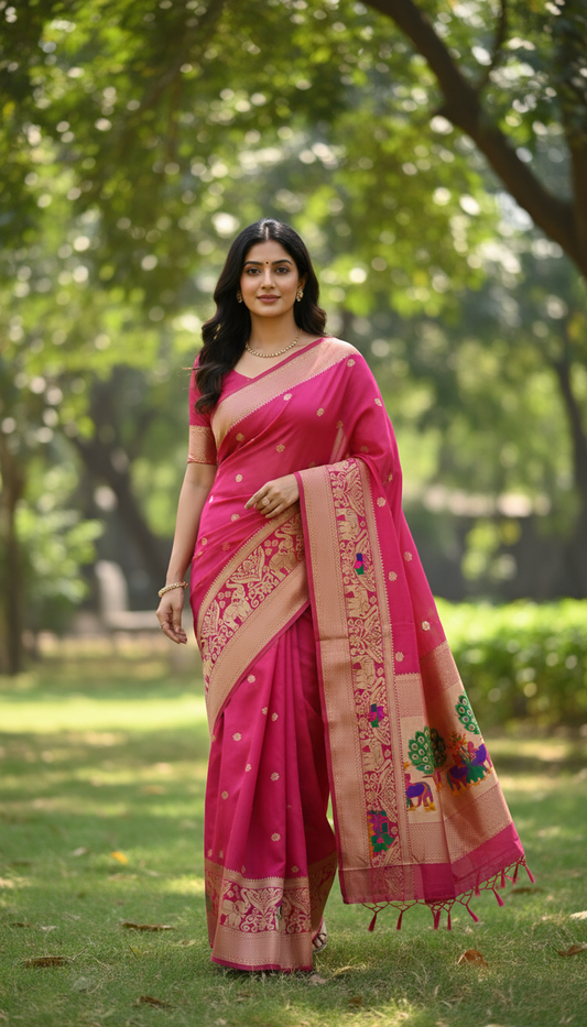 Banarasi Dola silk saree with Double Border - BBS117A