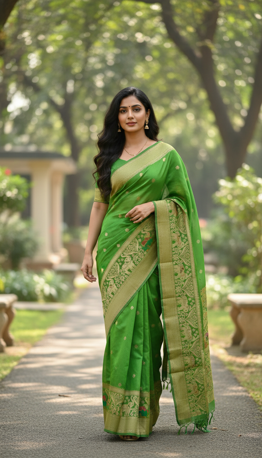 Banarasi Dola silk saree with Double Border - BBS117B