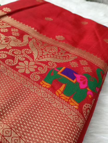Banarasi Dola silk saree with Double Border - BBS117C
