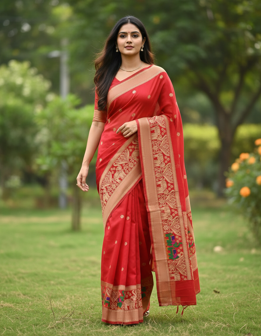 Banarasi Dola silk saree with Double Border - BBS117C