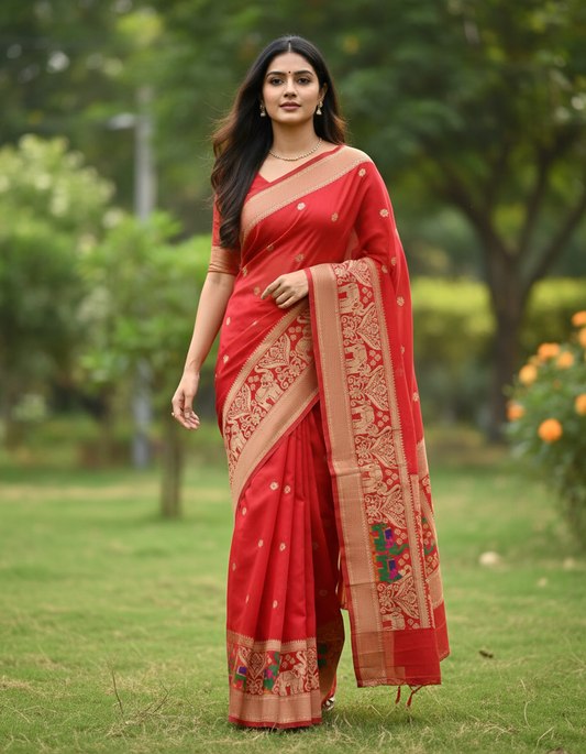 Banarasi Dola silk saree with Double Border - BBS117C