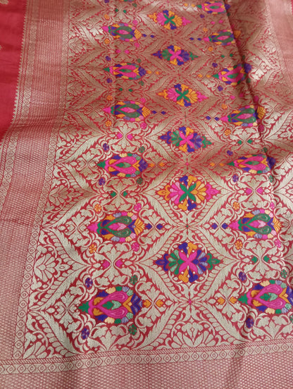 Banarasi Dola silk saree with Double Border - BBS117C