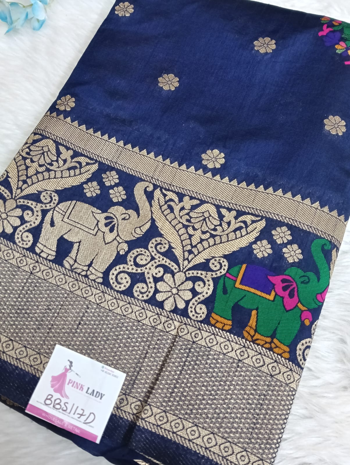 Banarasi Dola silk saree with Double Border - BBS117D