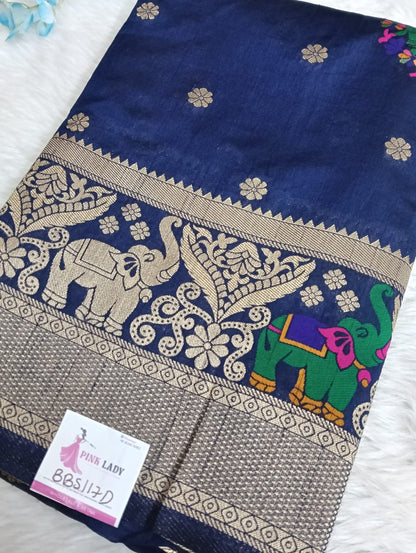 Banarasi Dola silk saree with Double Border - BBS117D