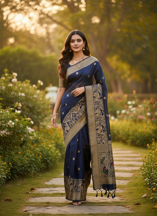 Banarasi Dola silk saree with Double Border - BBS117D