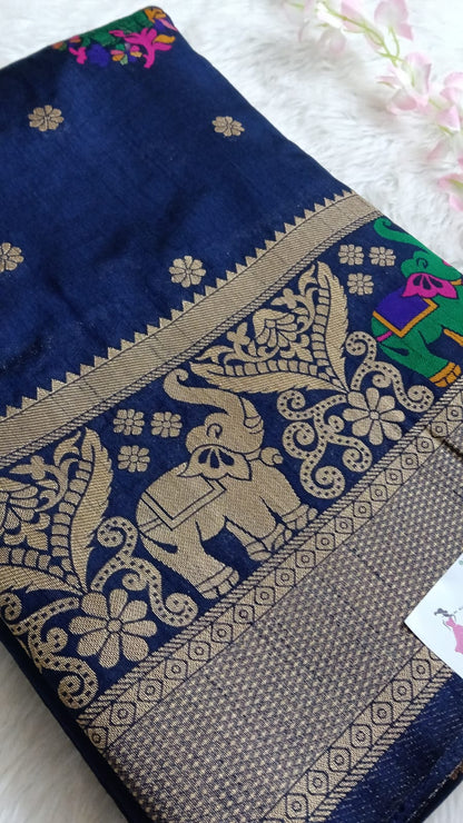 Banarasi Dola silk saree with Double Border - BBS117D