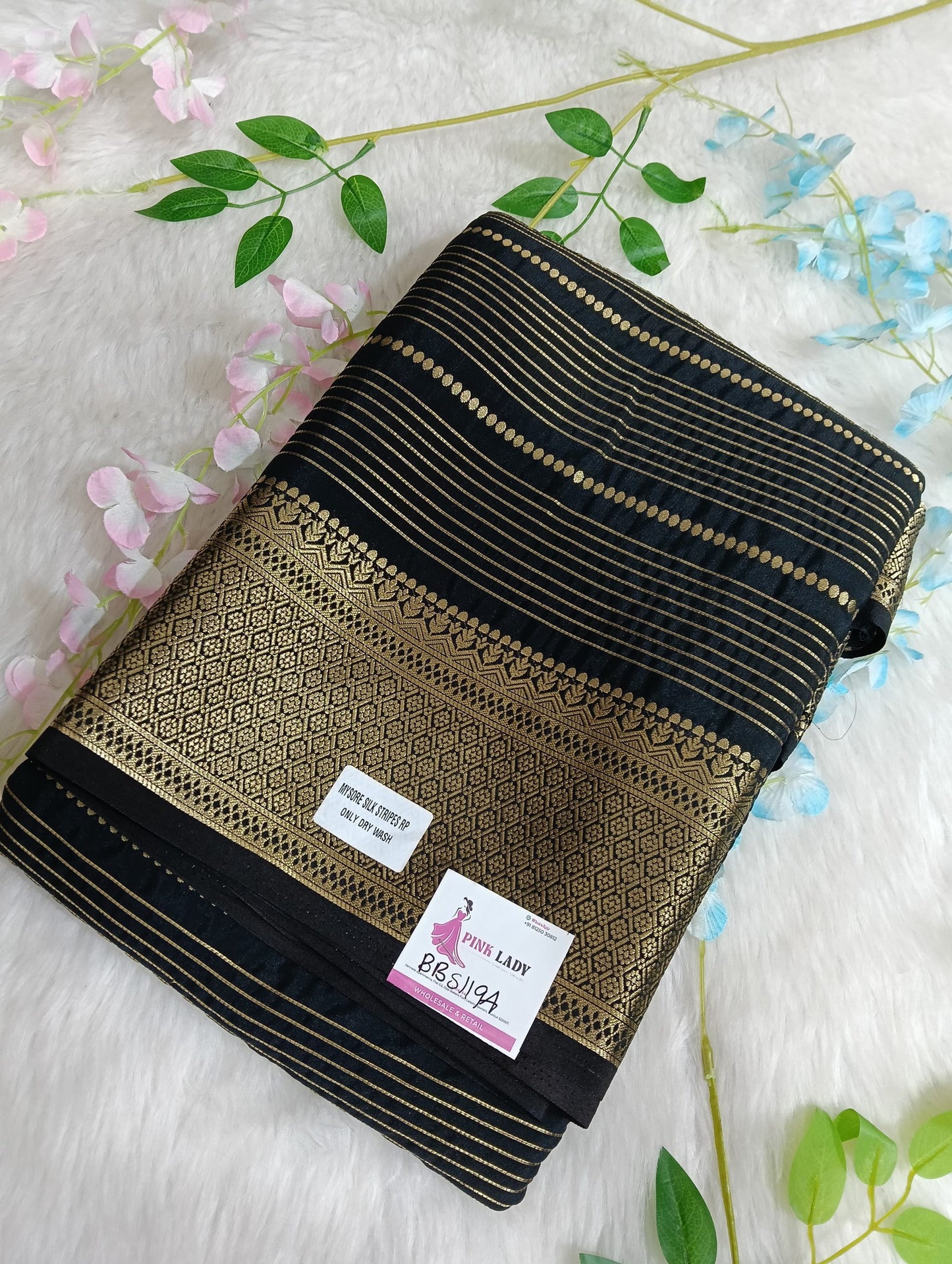 Semi Mysore Crape With Jery Lines Saree with Big Border - BBS119A